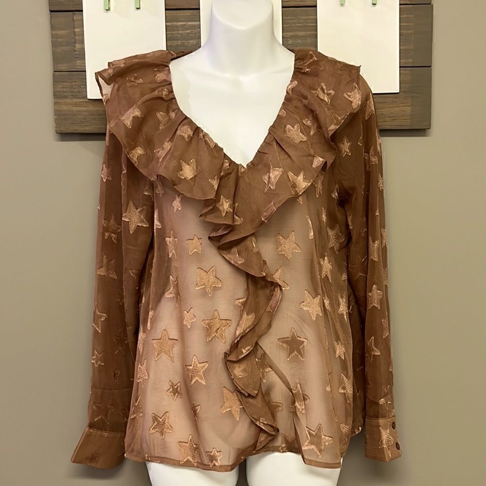 Vici En Crème Sheer Bronze/Rose Gold Star Blouse- Medium